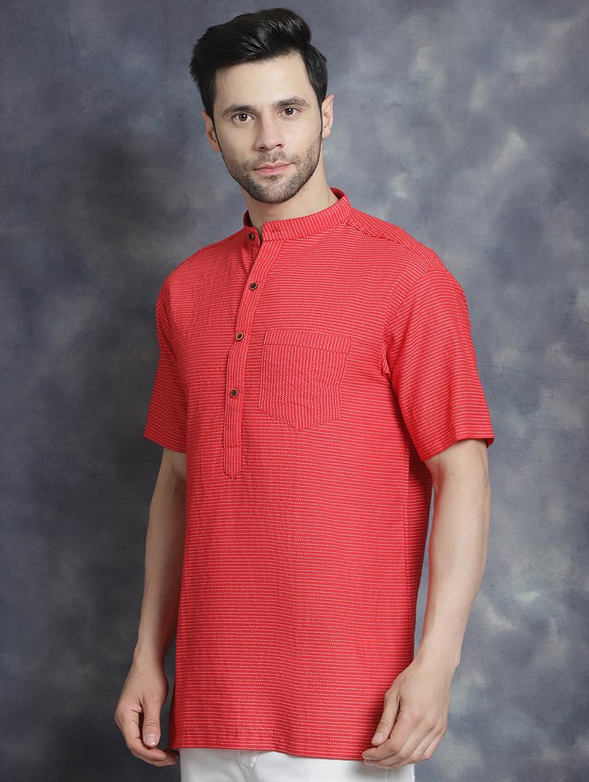 men mandarin neck striped short kurta - 21712157 - Standard Image - 2