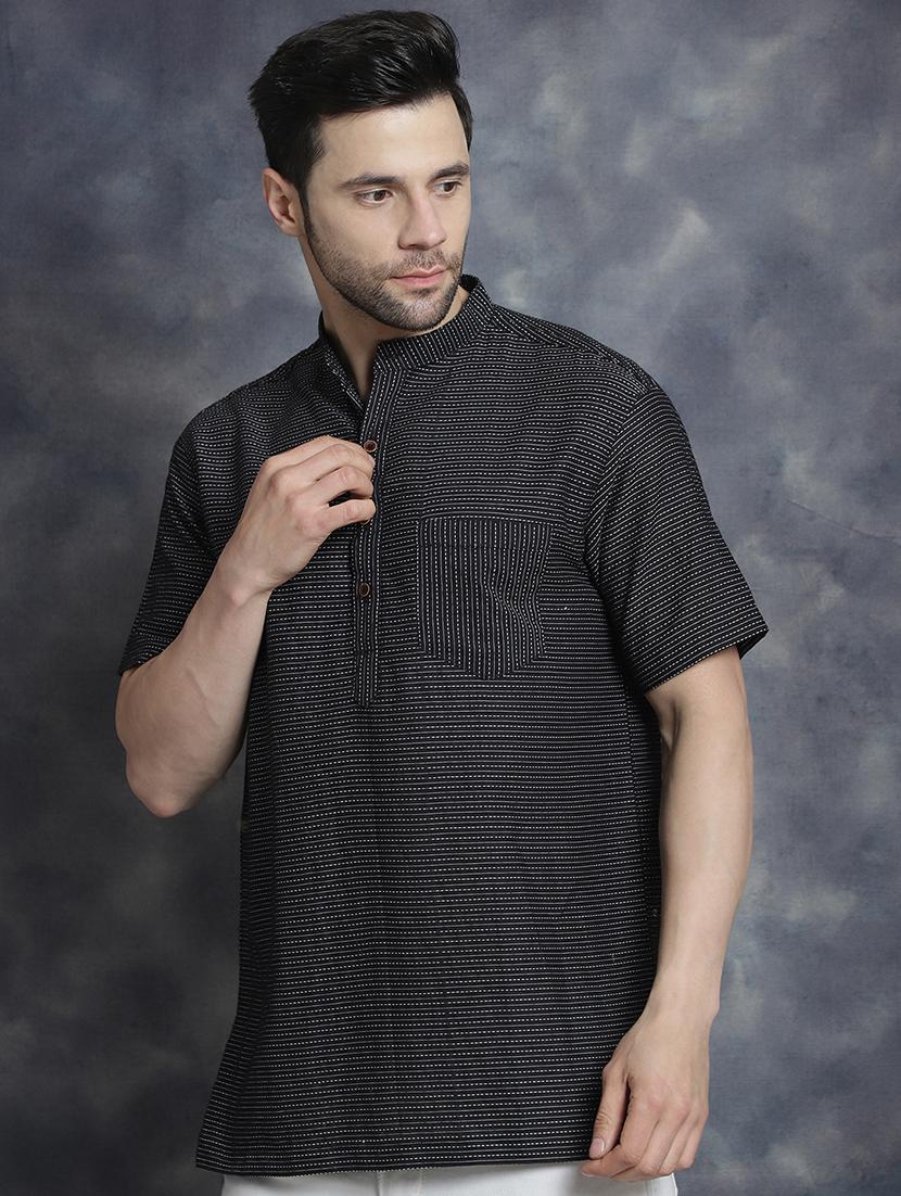 men mandarin neck striped short kurta - 21712159 - Standard Image - 2