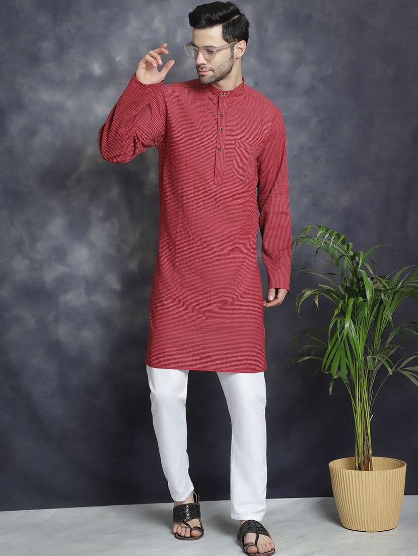 men mandarin neck striped long kurta - 21712160 -  Zoom Image - 0