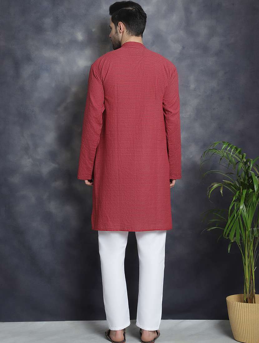 men mandarin neck striped long kurta - 21712160 - Standard Image - 2