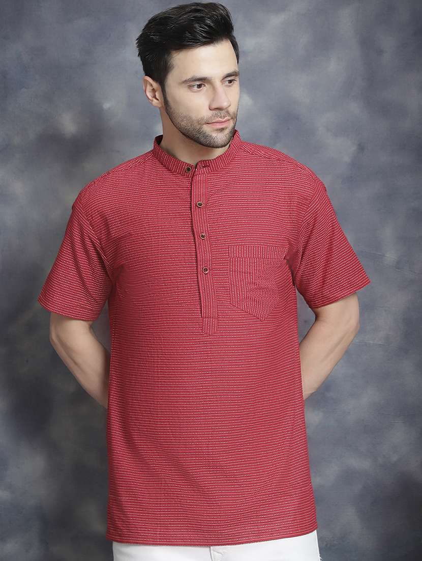 men mandarin neck striped short kurta