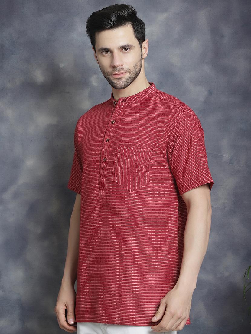 men mandarin neck striped short kurta - 21712161 - Standard Image - 2