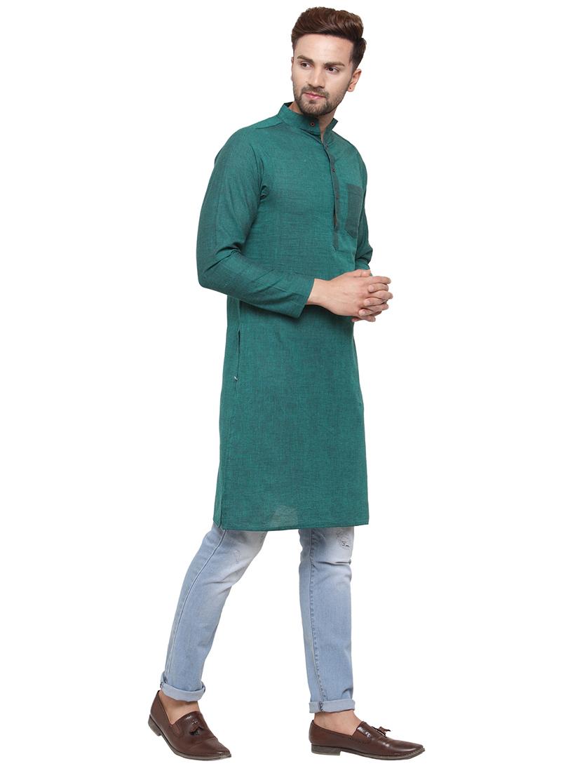 men mandarin neck solid long kurta - 21712162 - Standard Image - 2