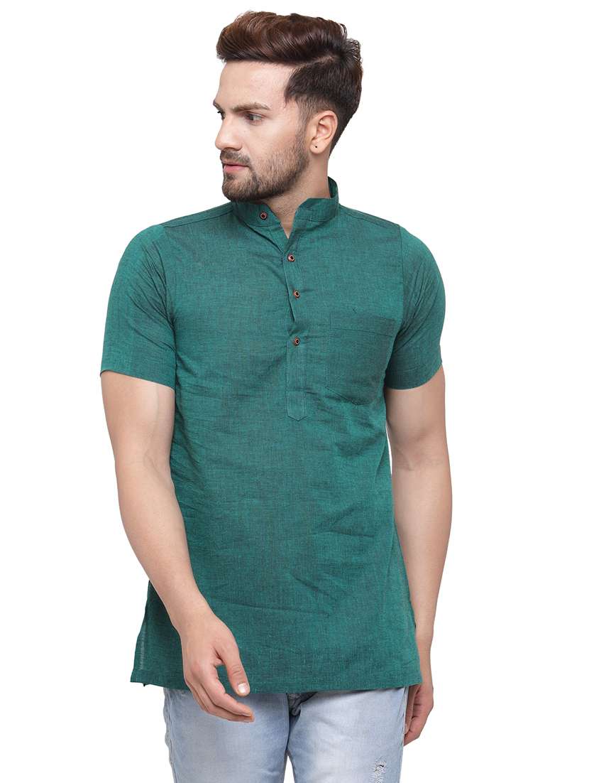 men mandarin neck solid short kurta
