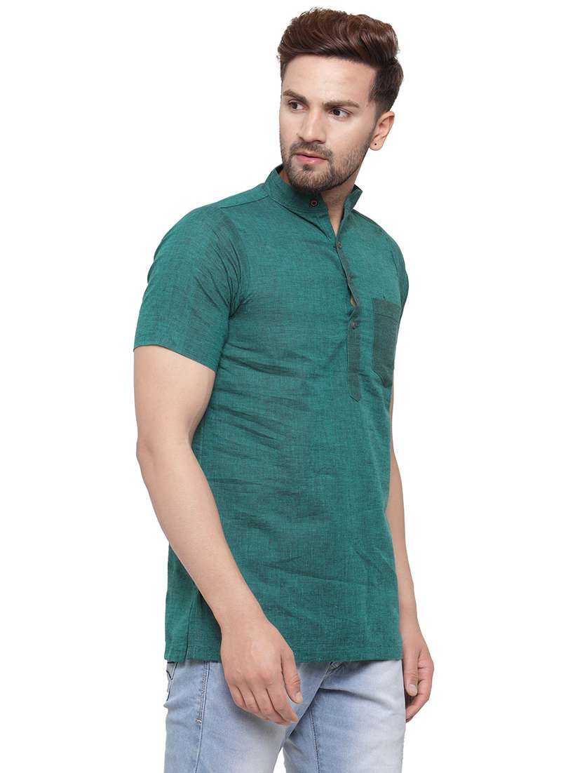 men mandarin neck solid short kurta - 21712163 - Standard Image - 2
