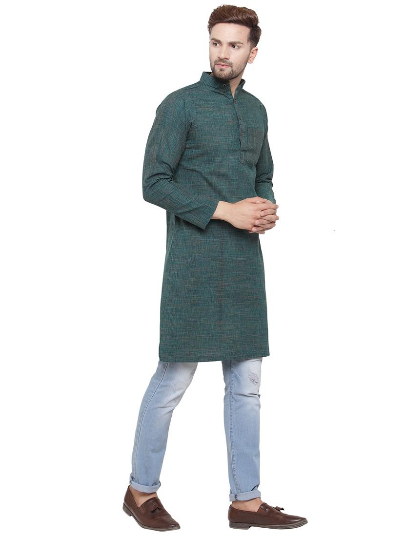 men mandarin neck solid long kurta - 21712164 - Standard Image - 2