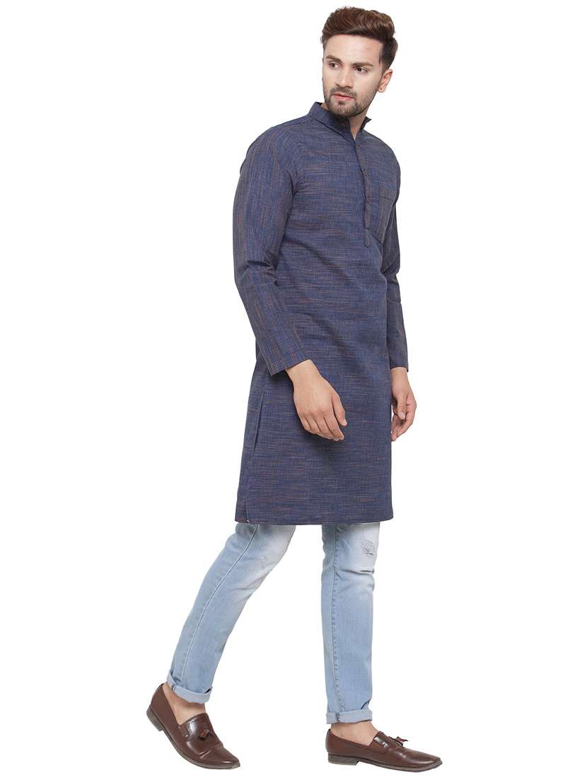 men mandarin neck solid long kurta - 21712166 - Standard Image - 2