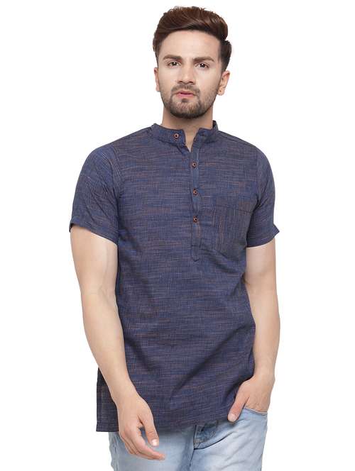 men mandarin neck solid short kurta - 21712167 - Standard Image - 0