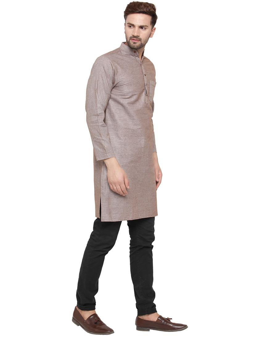 men mandarin neck solid long kurta - 21712168 - Standard Image - 2