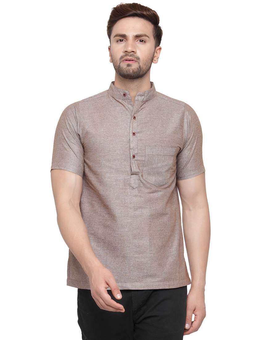 men mandarin neck solid short kurta