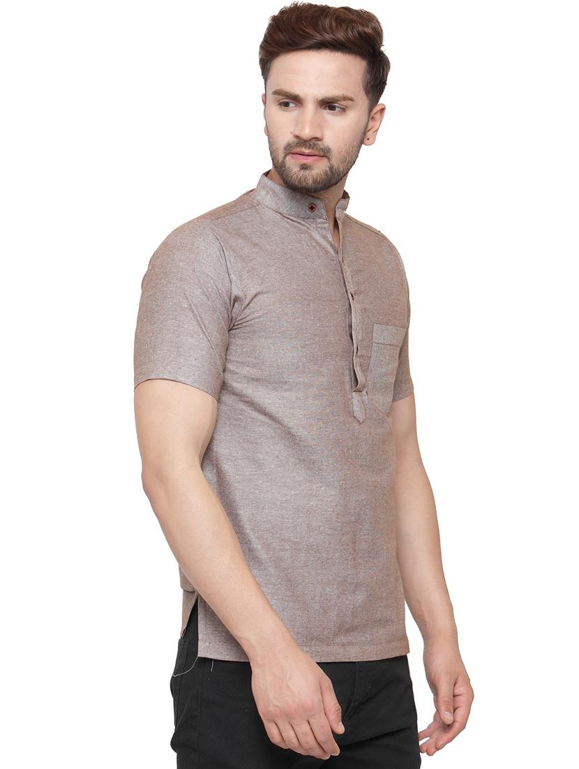 men mandarin neck solid short kurta - 21712169 - Standard Image - 2