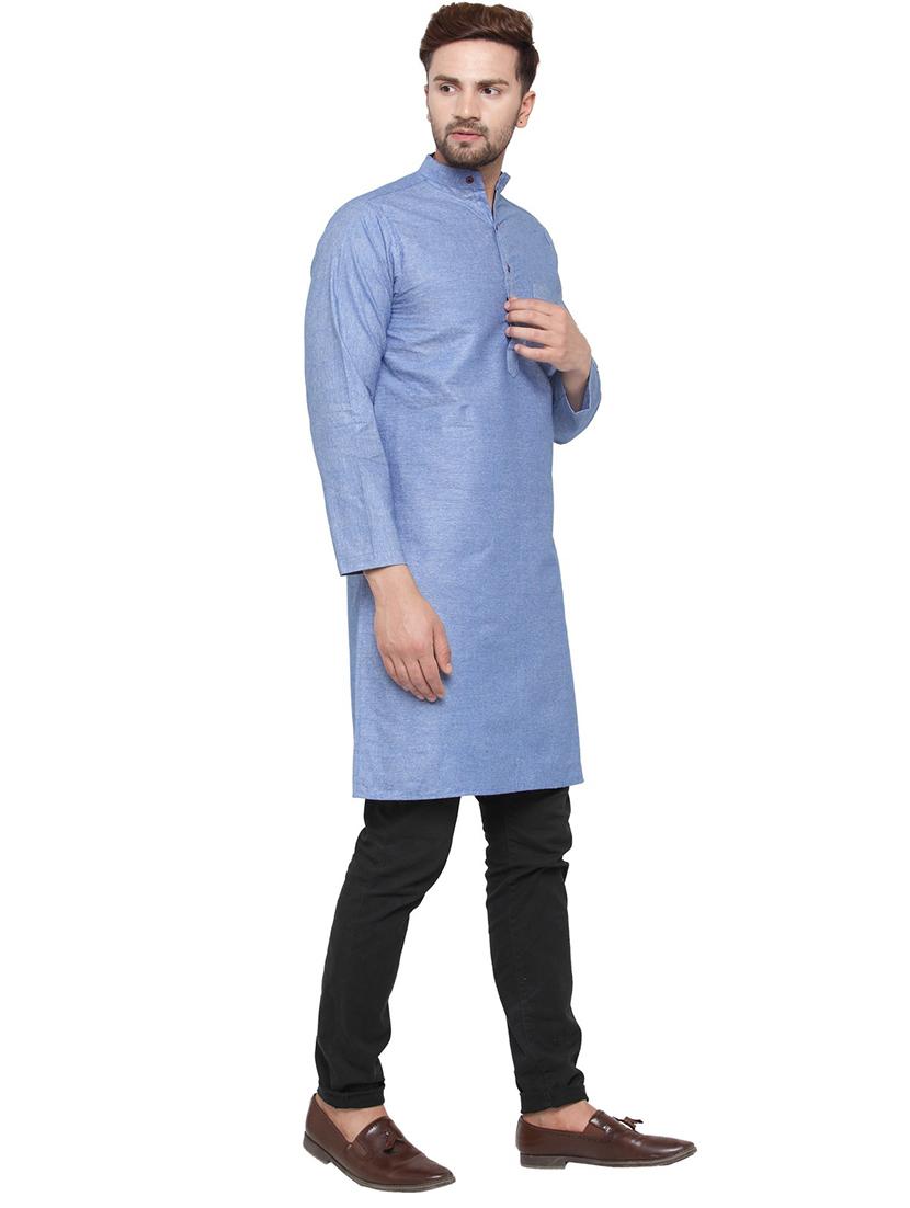 men mandarin neck solid long kurta - 21712170 - Standard Image - 2