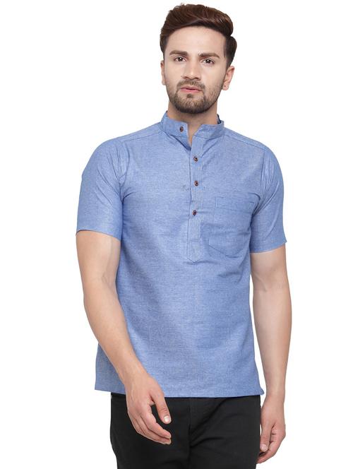 men mandarin neck solid short kurta - 21712171 - Standard Image - 0