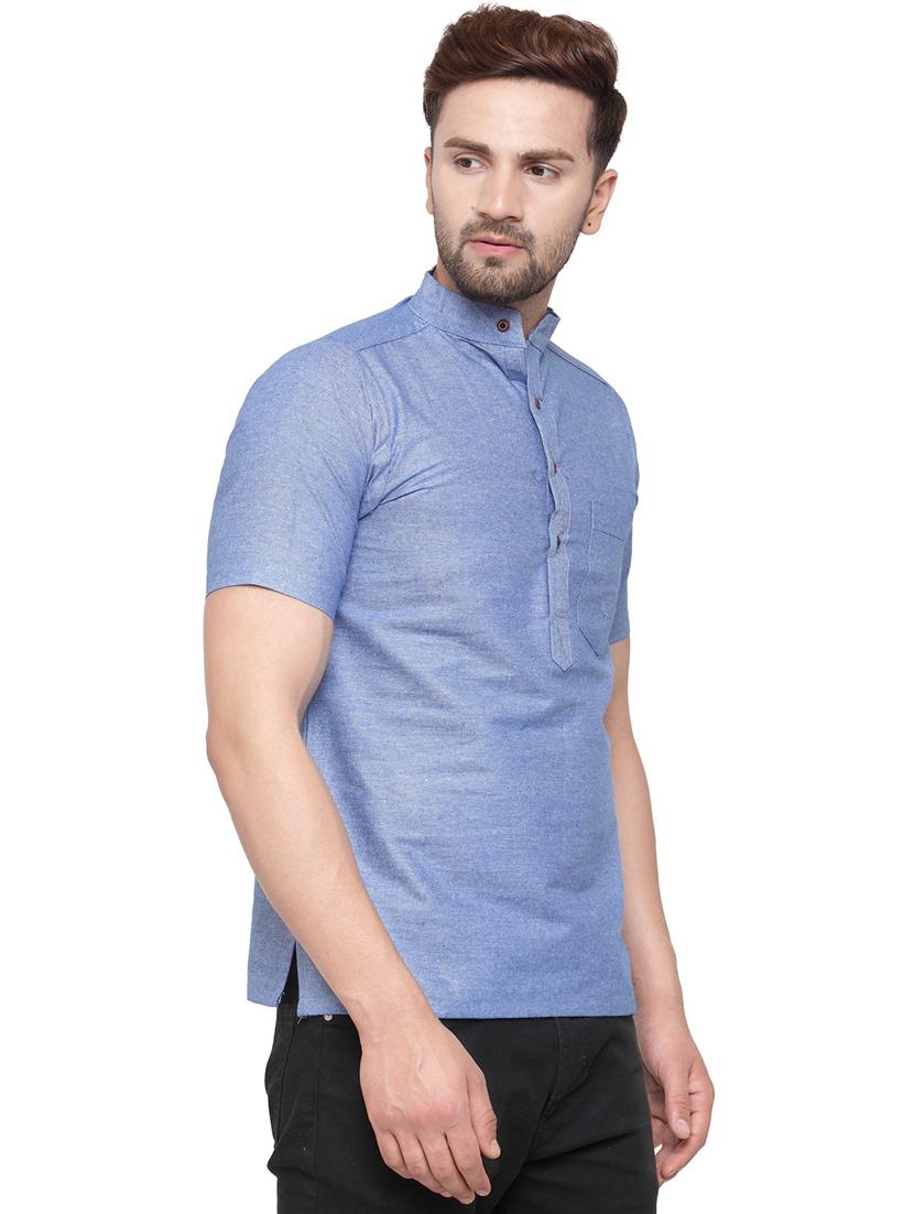men mandarin neck solid short kurta - 21712171 - Standard Image - 2