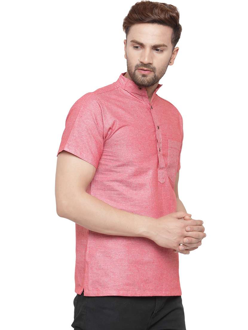 men mandarin neck solid short kurta - 21712173 - Standard Image - 2