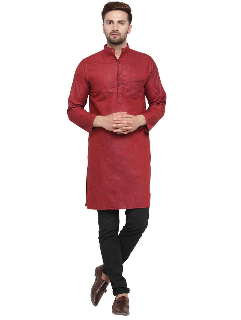 men mandarin neck solid long kurta