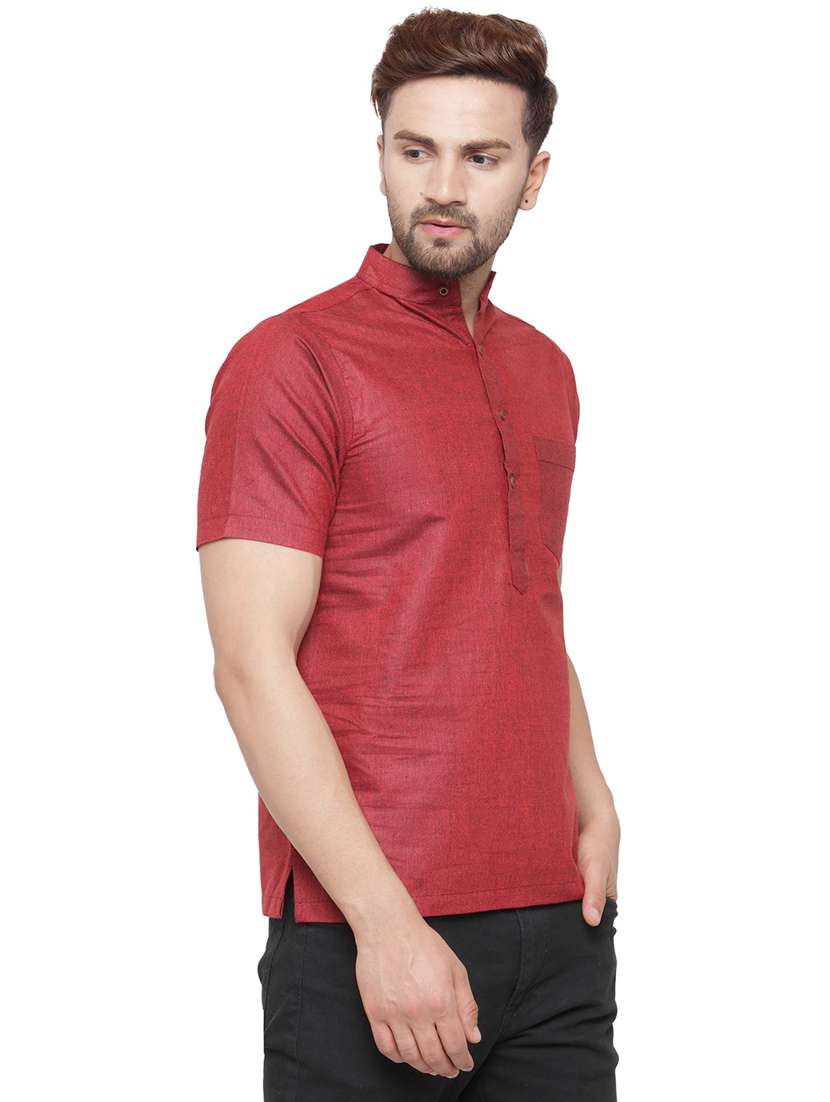 men mandarin neck solid short kurta - 21712175 - Standard Image - 2