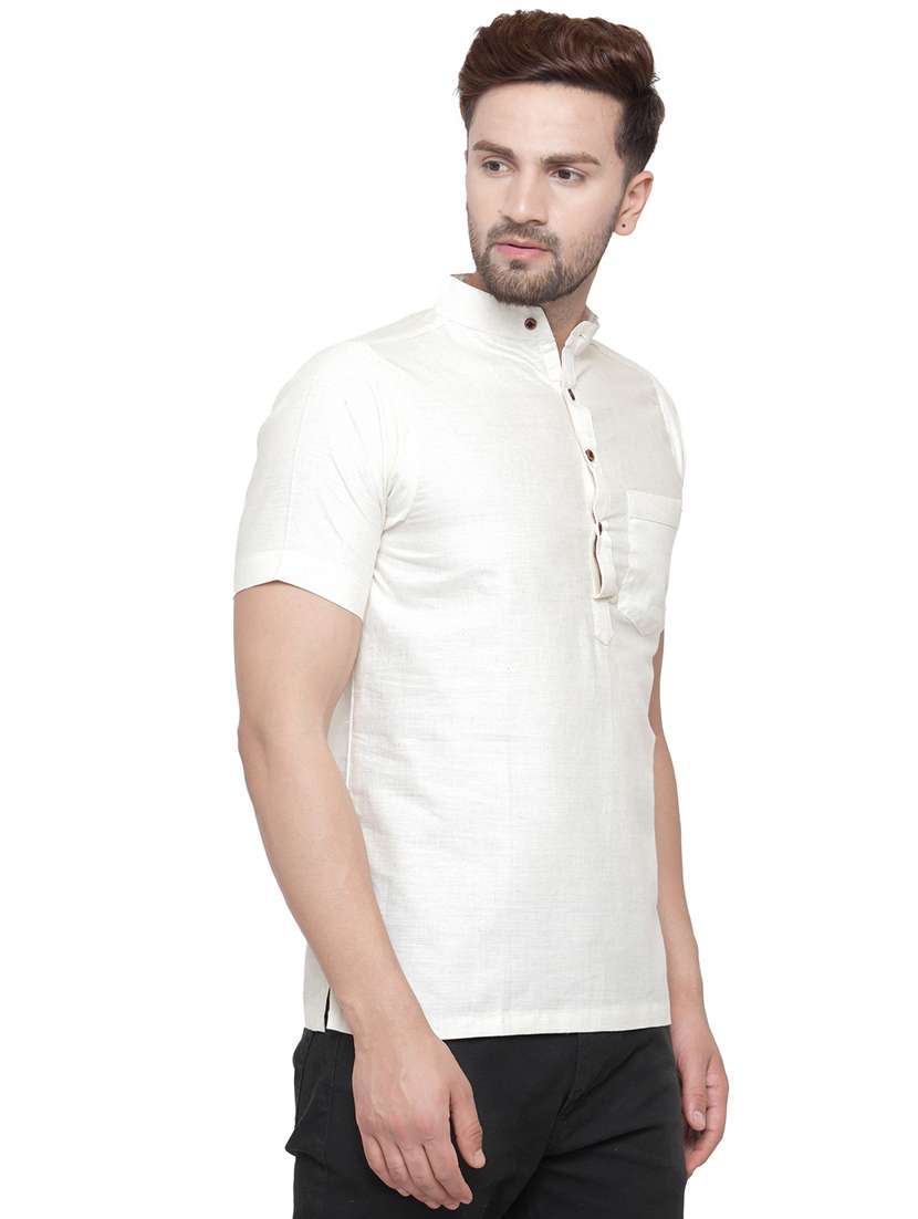 men mandarin neck solid short kurta - 21712177 -  Standard Image - 2