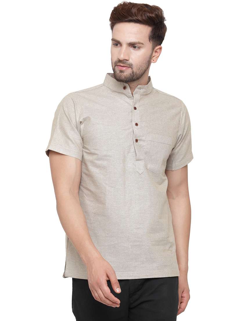 men mandarin neck solid short kurta