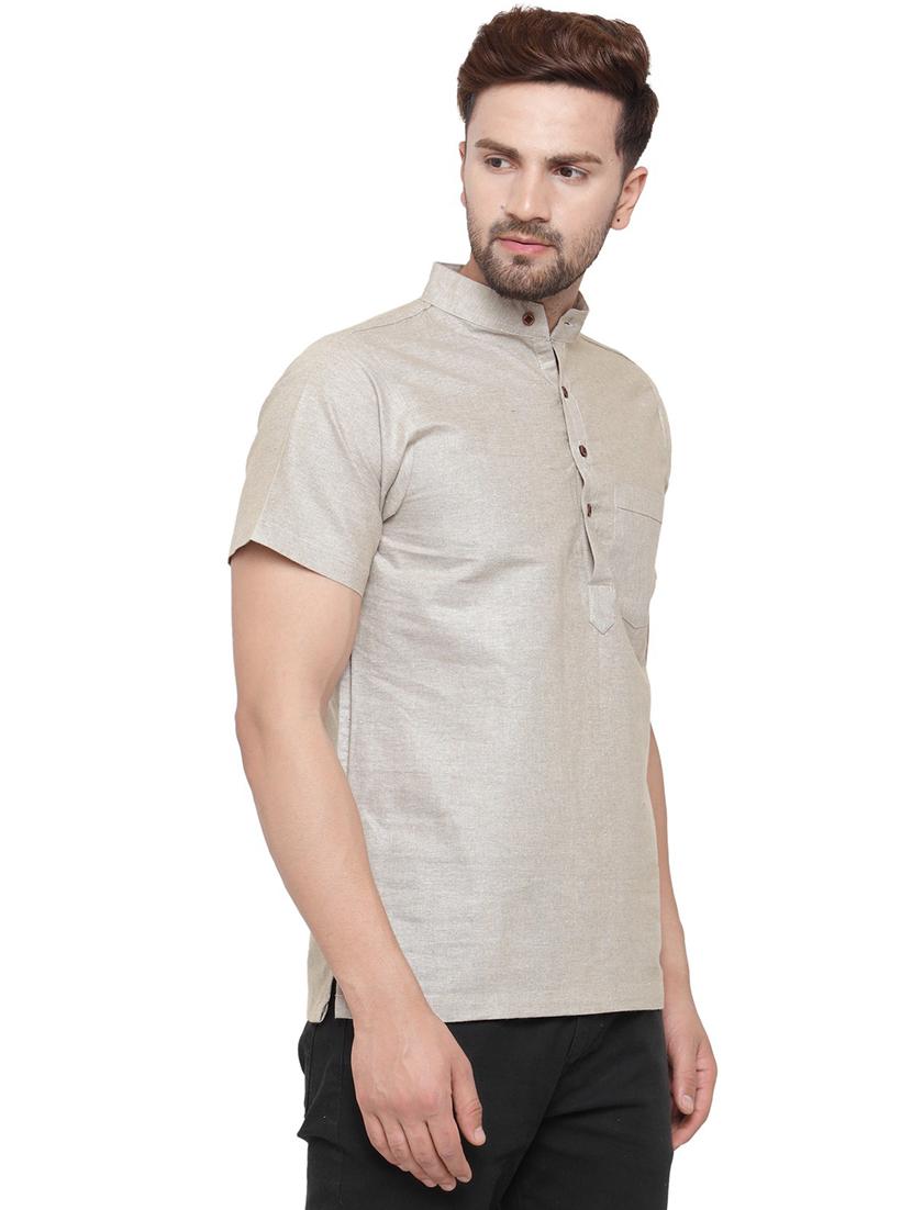men mandarin neck solid short kurta - 21712179 - Standard Image - 2