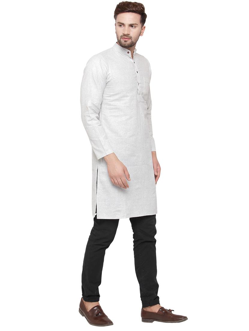 men mandarin neck solid long kurta - 21712180 - Standard Image - 2