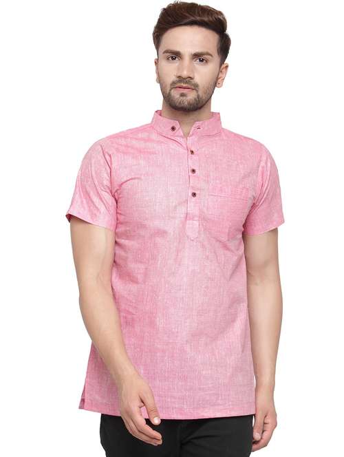 men mandarin neck solid short kurta - 21712187 - Standard Image - 0