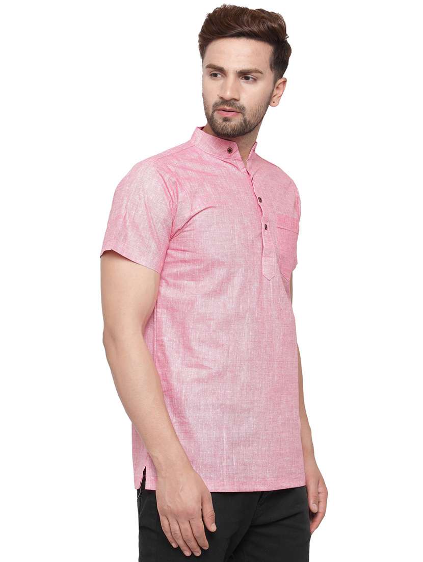 men mandarin neck solid short kurta - 21712187 - Standard Image - 2