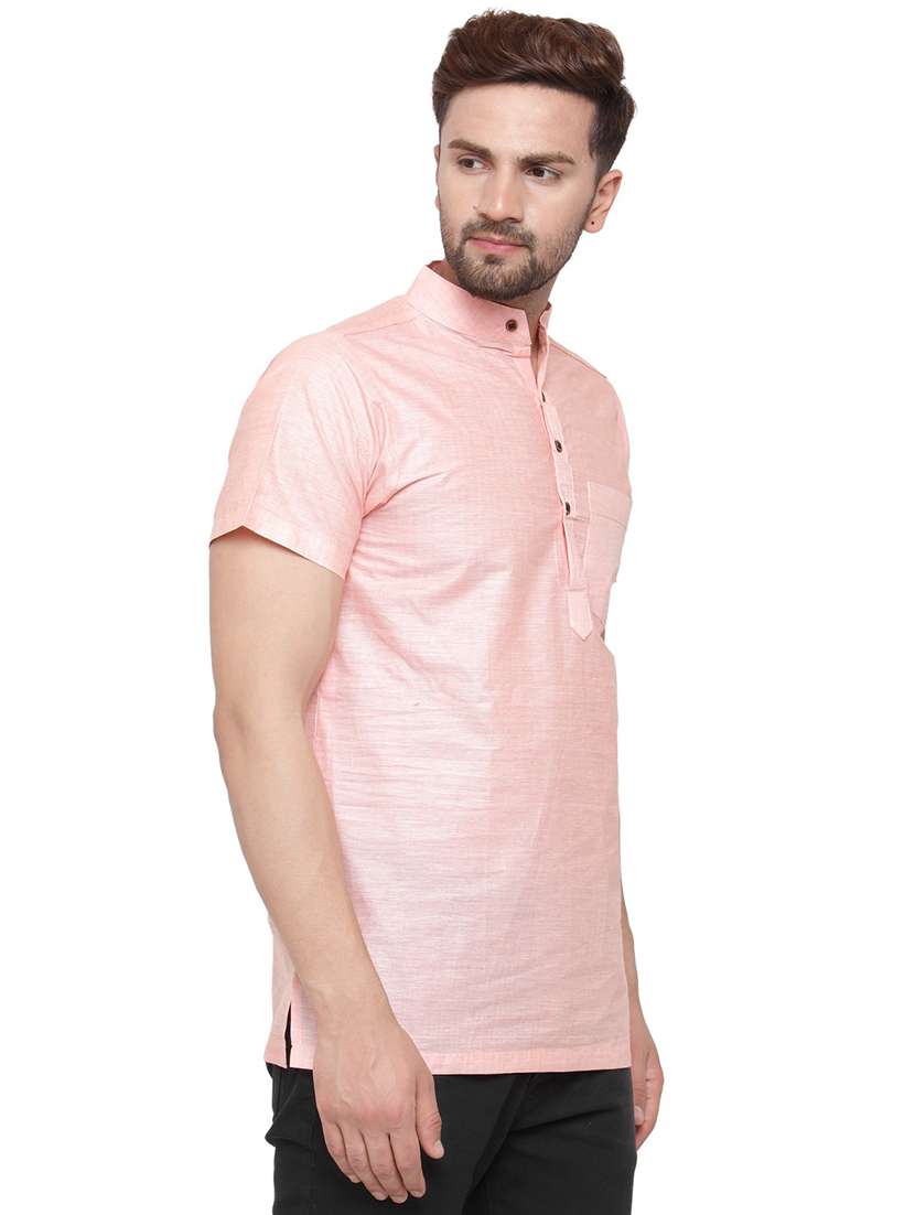 men mandarin neck solid short kurta - 21712189 - Standard Image - 2
