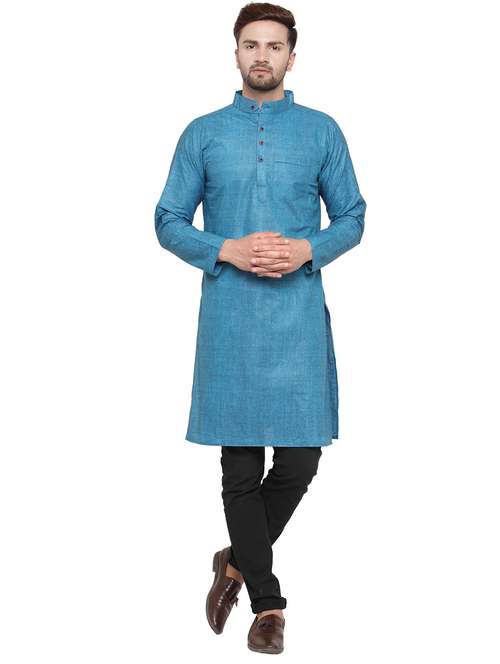 men mandarin neck solid long kurta - 21712190 - Standard Image - 0