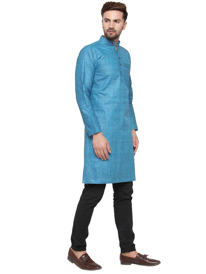 men mandarin neck solid long kurta - 21712190 - Standard Image - 2
