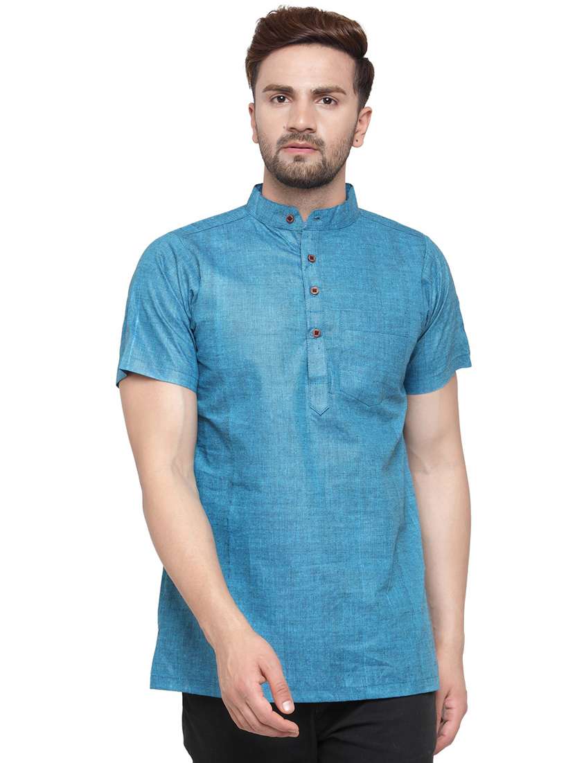 men mandarin neck solid short kurta