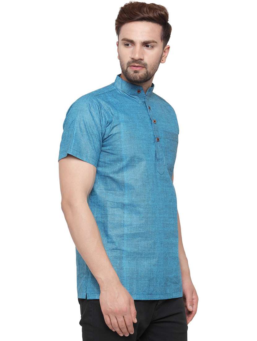 men mandarin neck solid short kurta - 21712191 - Standard Image - 2