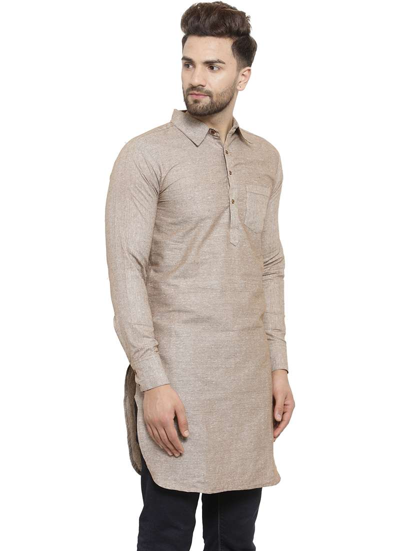 men long sleeves solid pathani kurta - 21712194 - Standard Image - 2