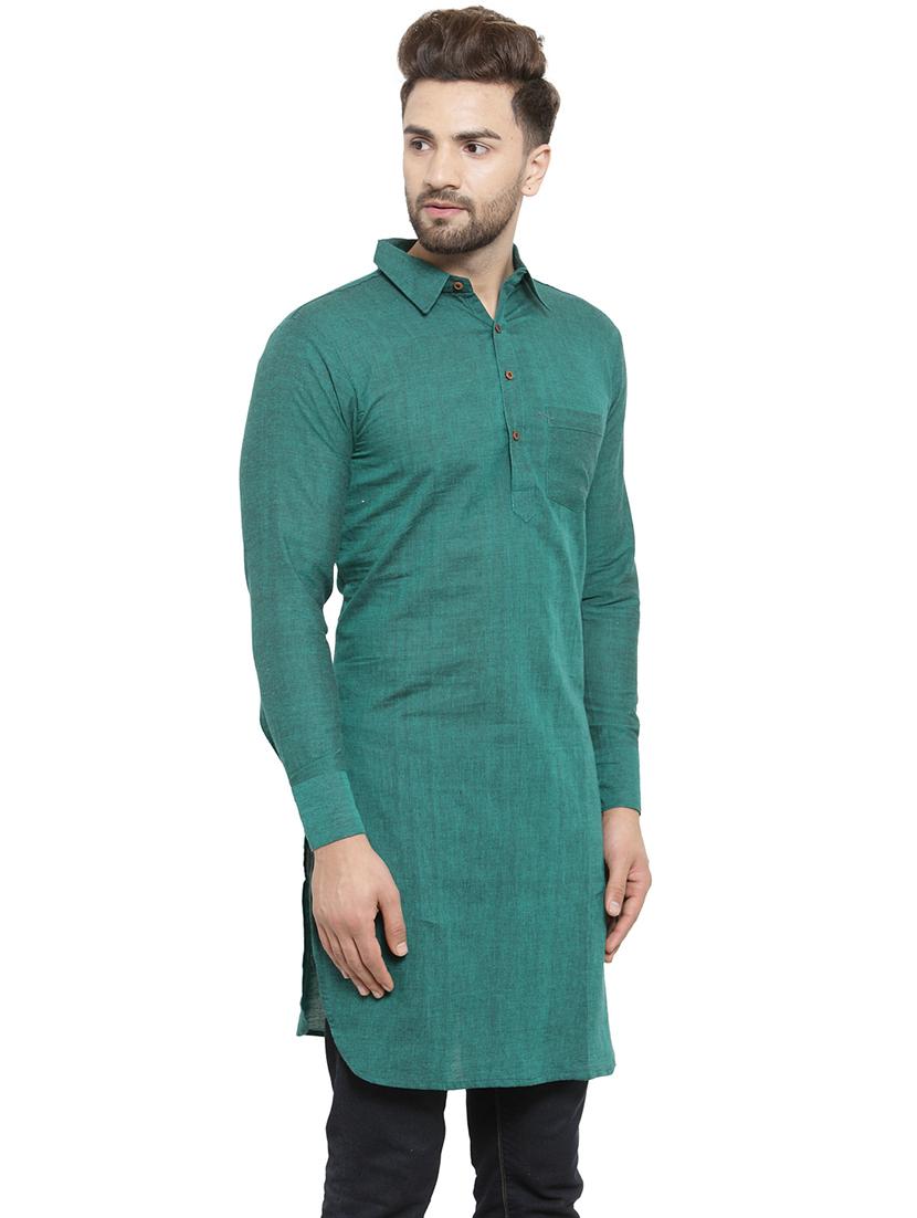 men long sleeves solid pathani kurta - 21712197 - Standard Image - 2