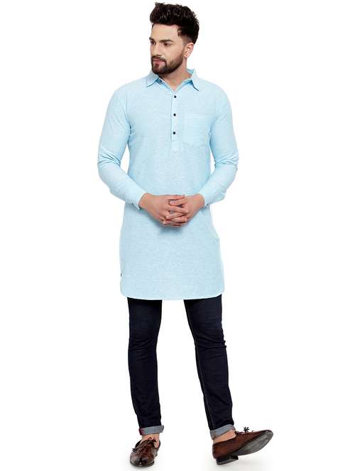 men long sleeves solid pathani kurta - 21712200 - Standard Image - 0