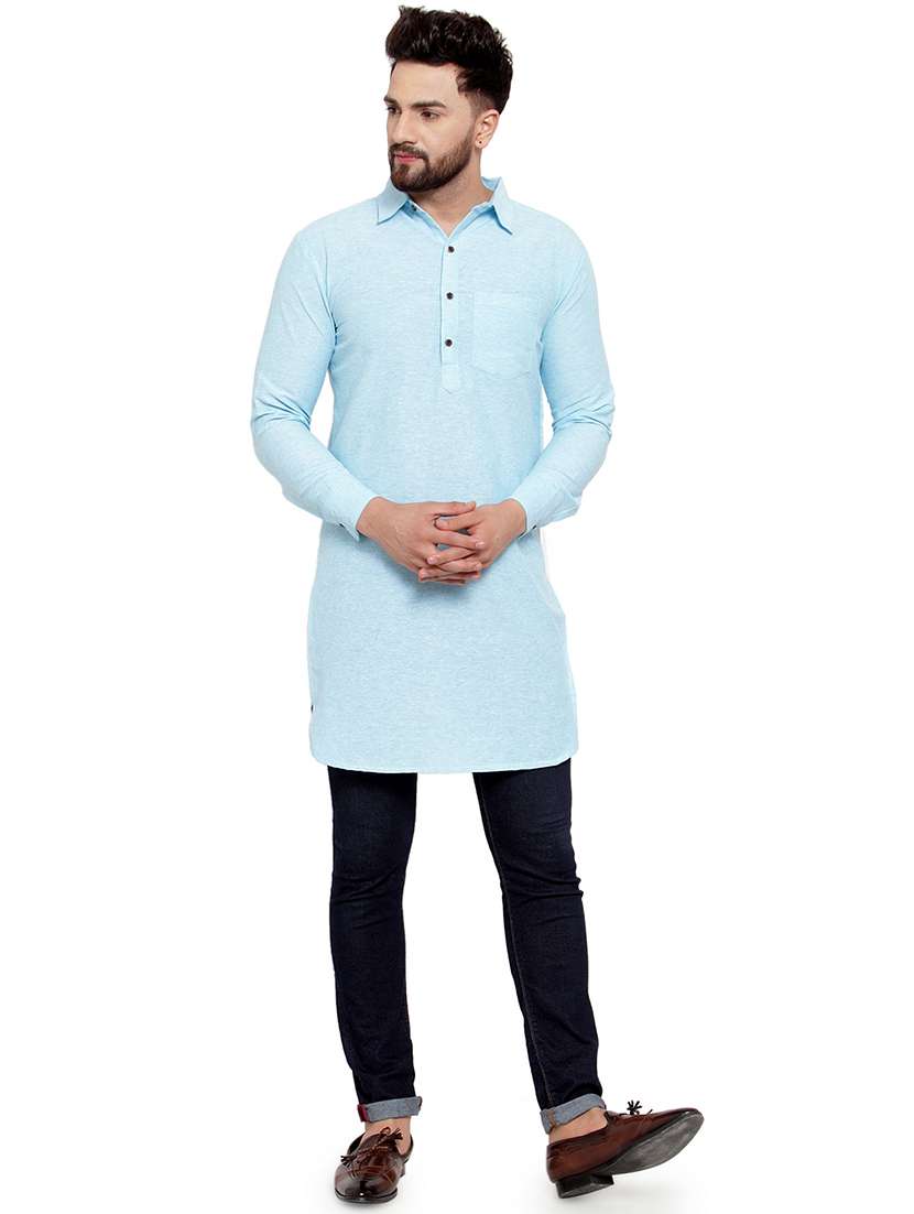 men long sleeves solid pathani kurta - 21712200 - Zoom Image - 0