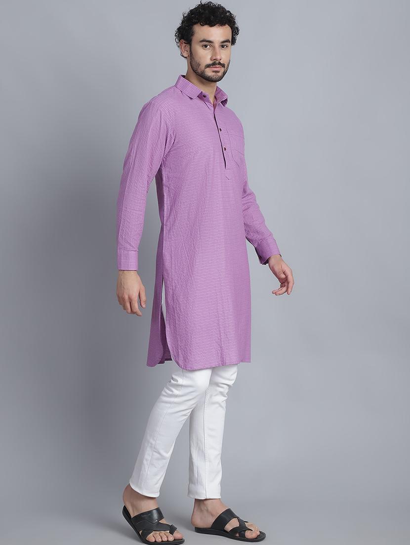 men long sleeves striped pathani kurta - 21712206 - Standard Image - 2
