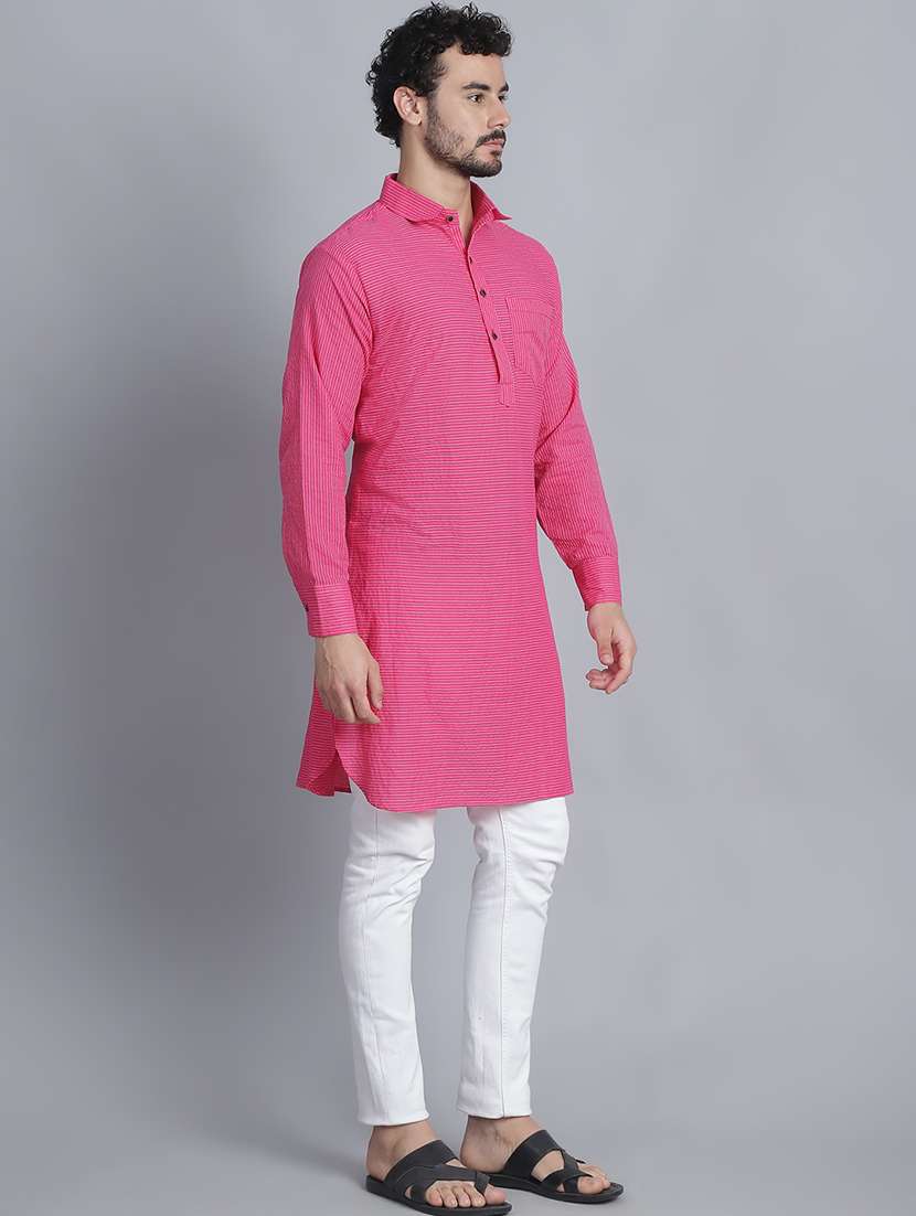 men long sleeves striped pathani kurta - 21712207 - Standard Image - 2