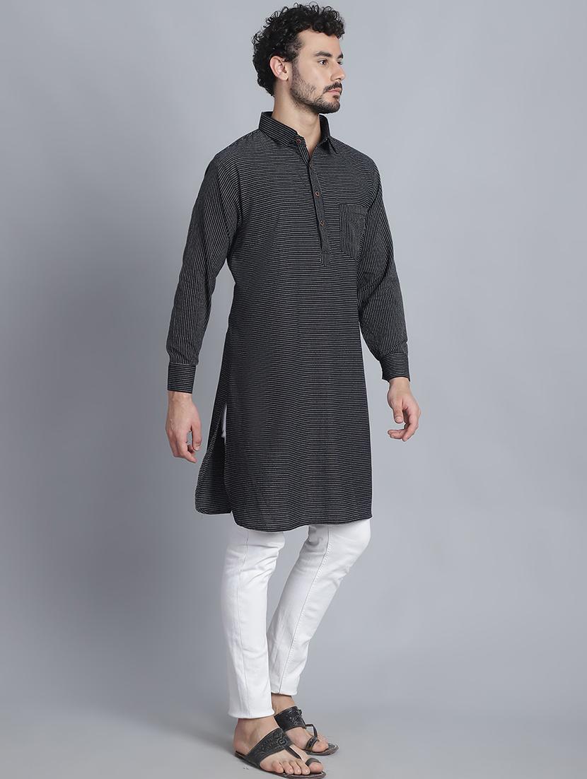 men long sleeves striped pathani kurta - 21712208 - Standard Image - 2