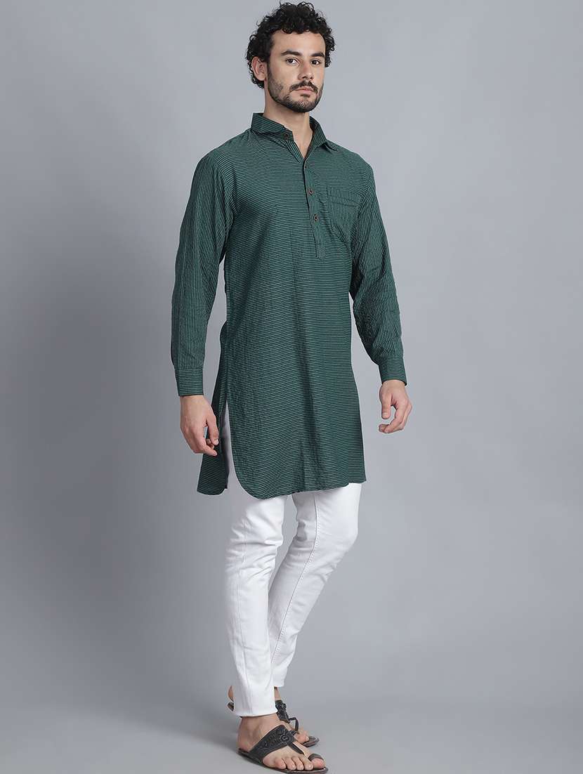 men long sleeves striped pathani kurta - 21712209 - Standard Image - 2