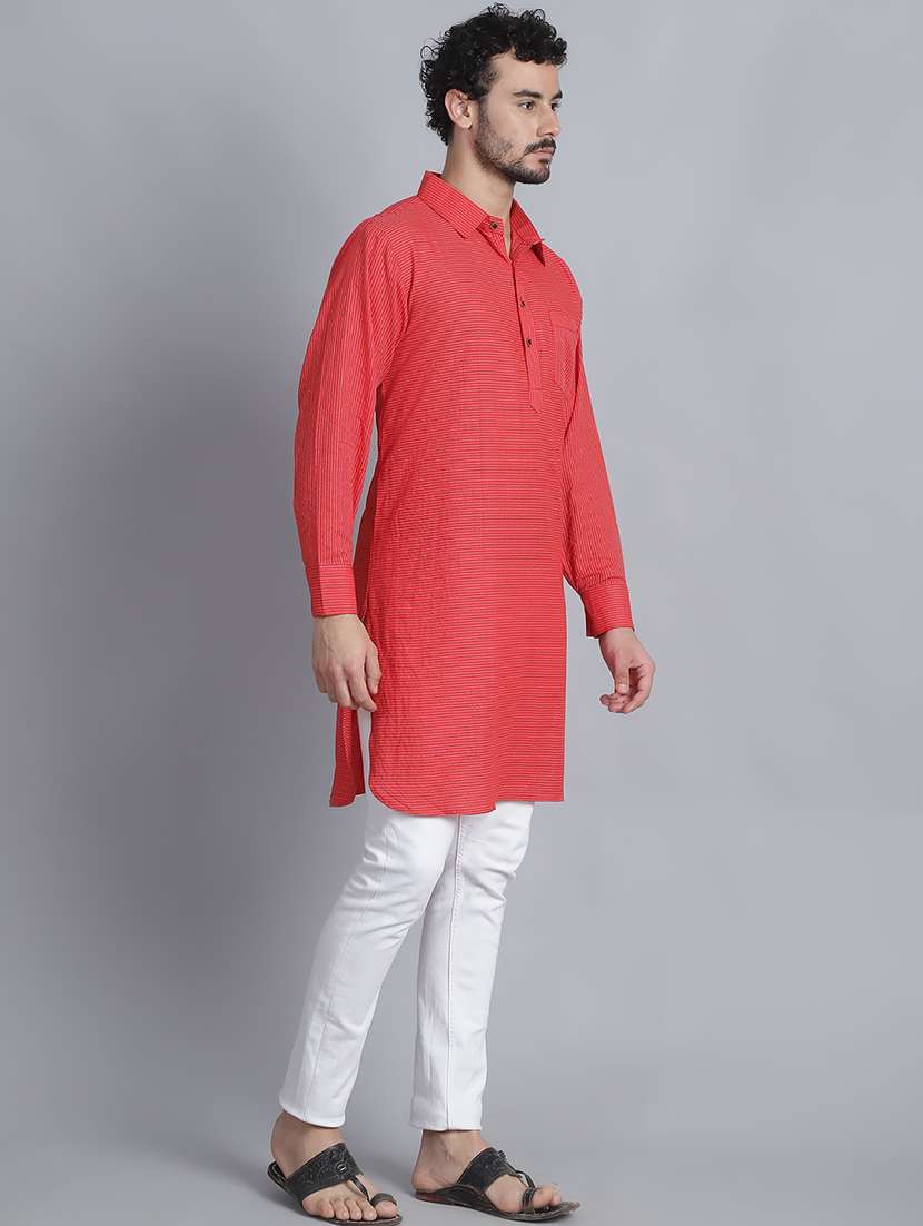 men long sleeves striped pathani kurta - 21712212 - Standard Image - 2