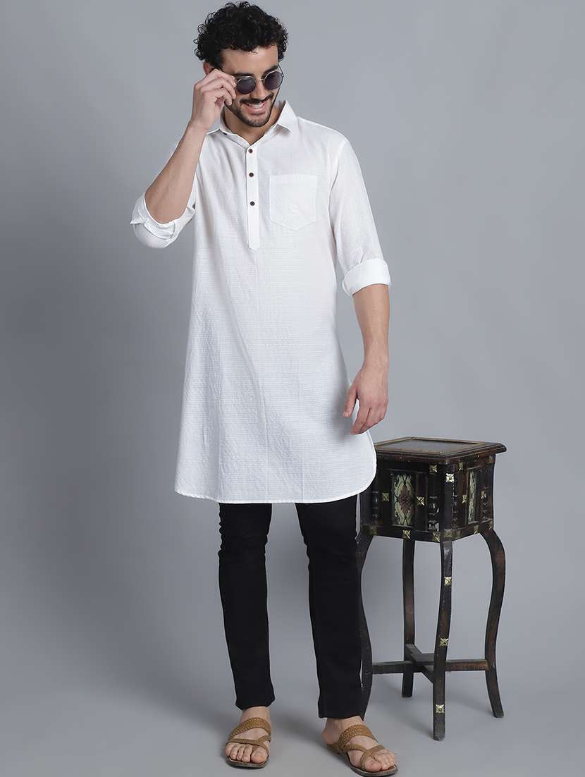 men long sleeves striped pathani kurta