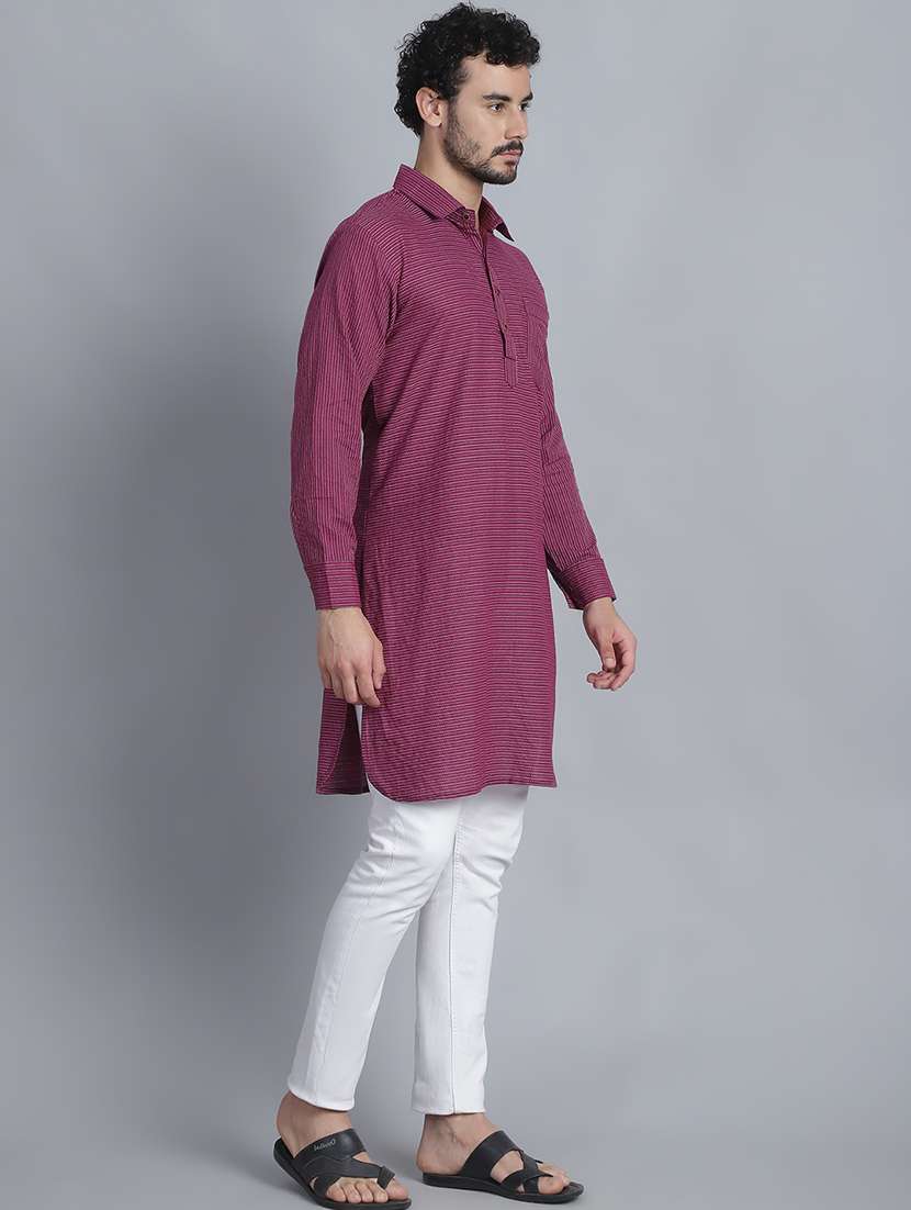 men long sleeves striped pathani kurta - 21712214 - Standard Image - 2