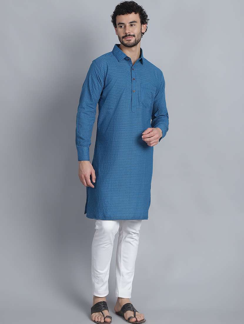 men long sleeves striped pathani kurta - 21712215 -  Standard Image - 2