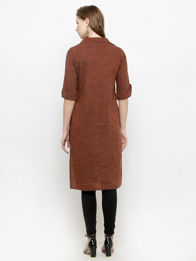 women solid three quarter sleeve straight kurta - 21712218 - Standard Image - 2