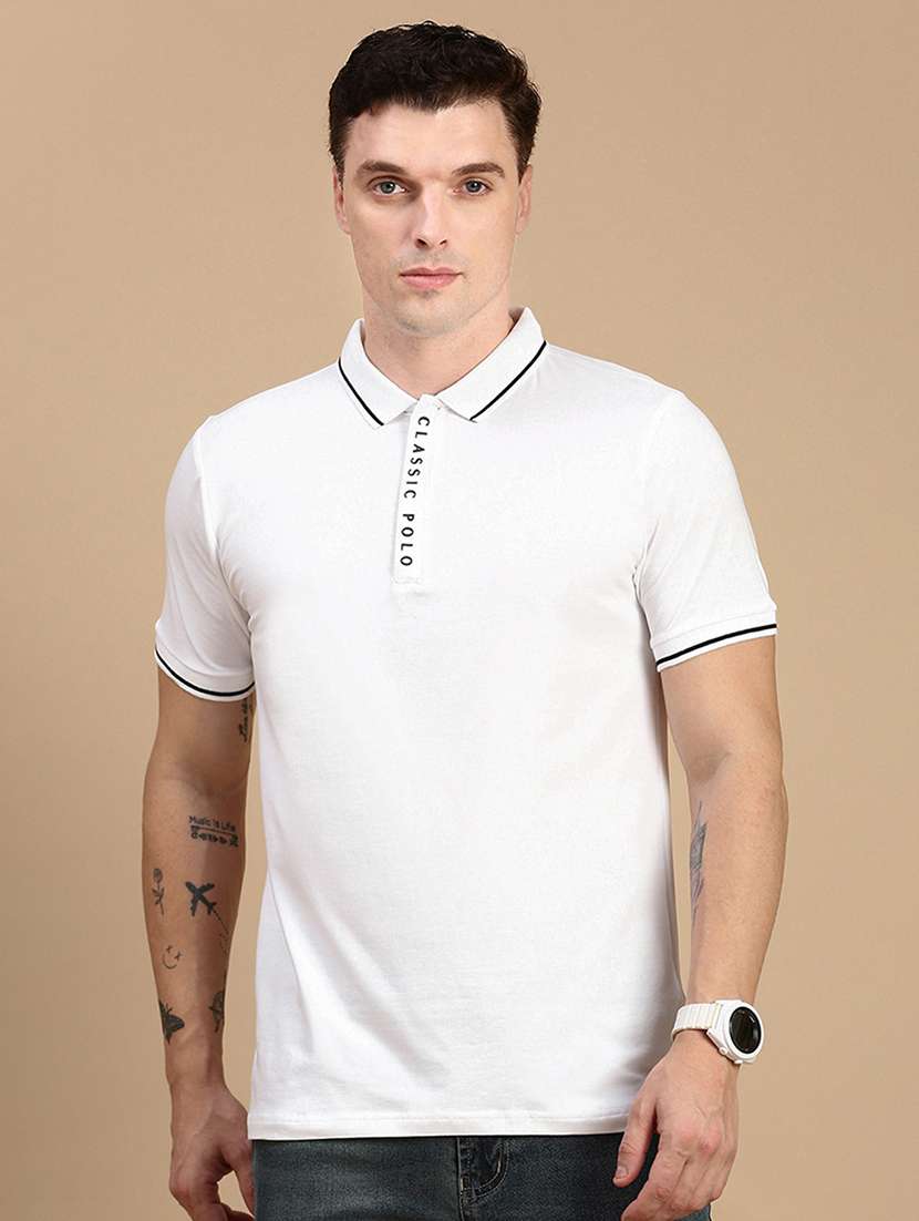 men solid short sleeves polo t-shirt