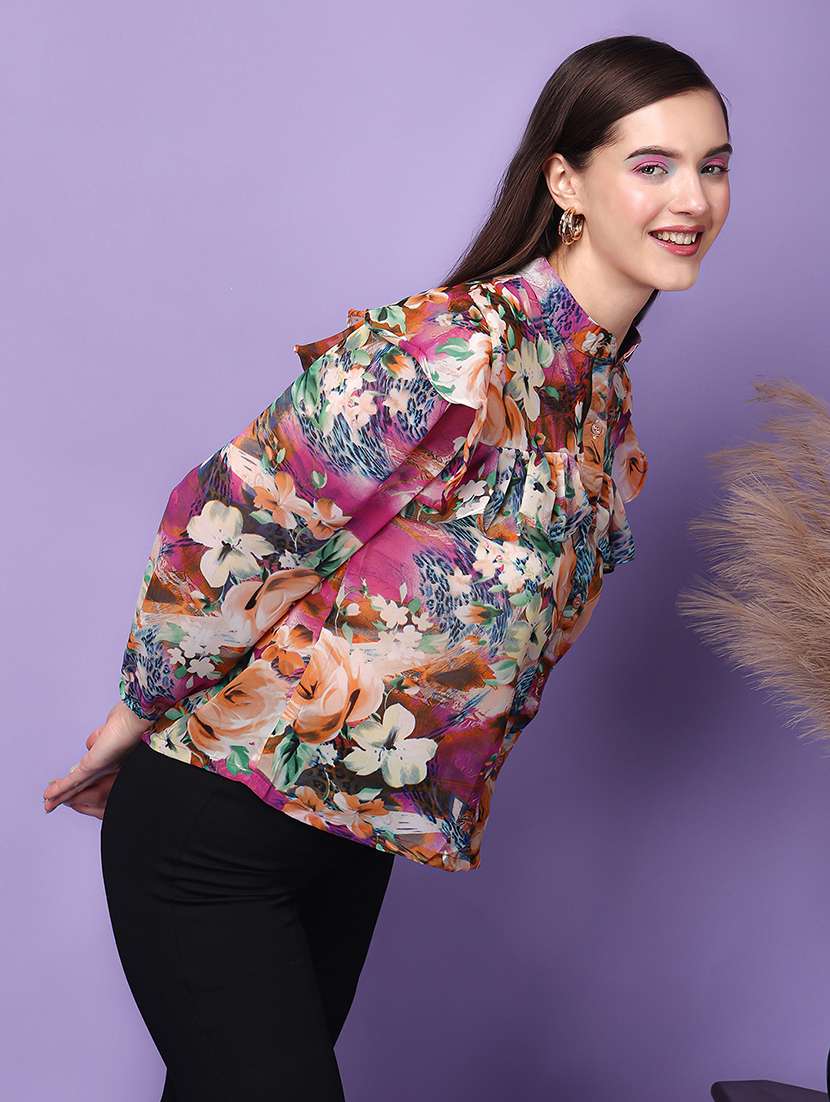women printed long sleeve shirt - 21712519 - Standard Image - 2