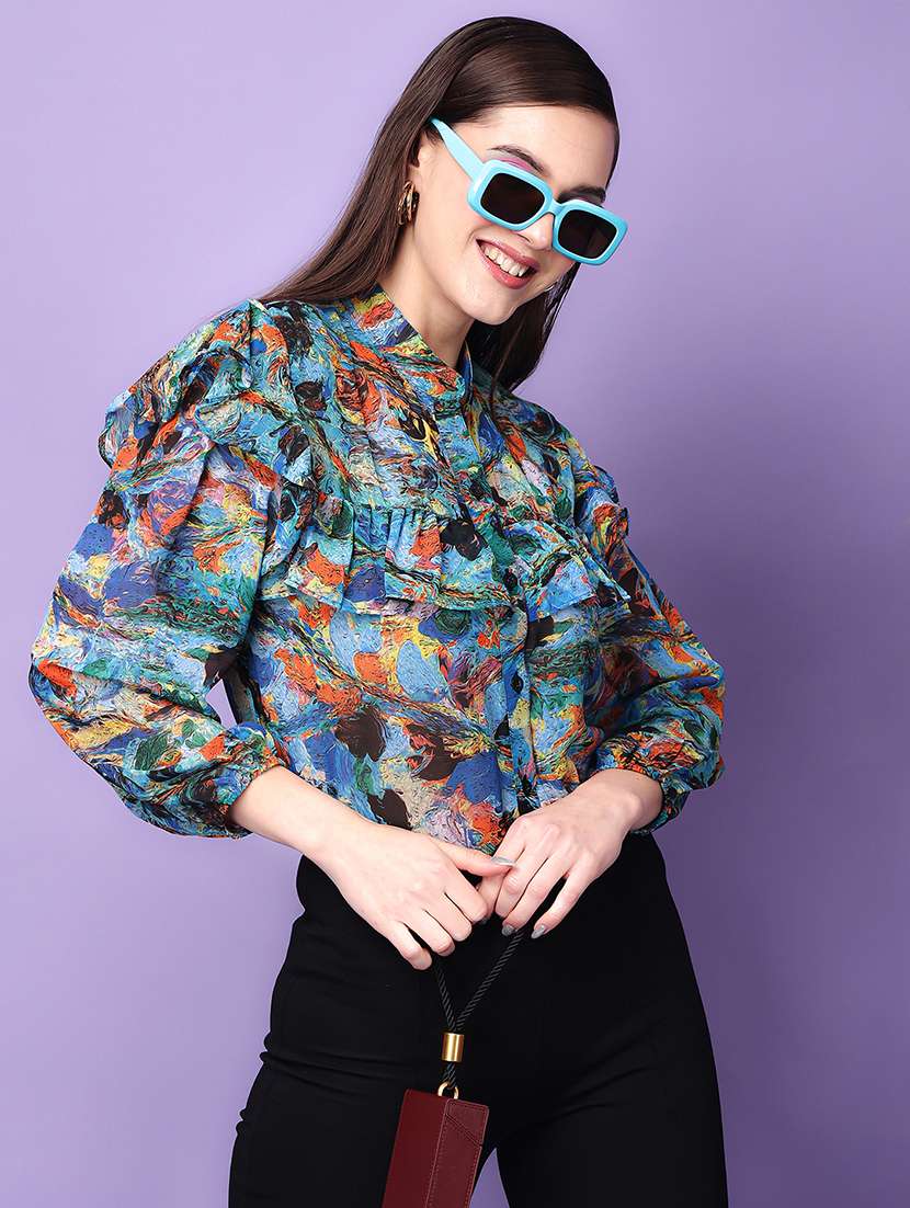 women printed long sleeve shirt - 21712520 - Standard Image - 2