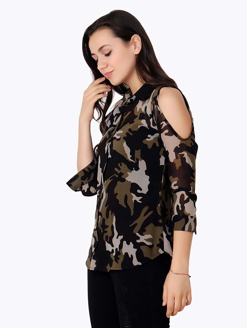 women printed cold shoulder shirt - 21712528 -  Standard Image - 2