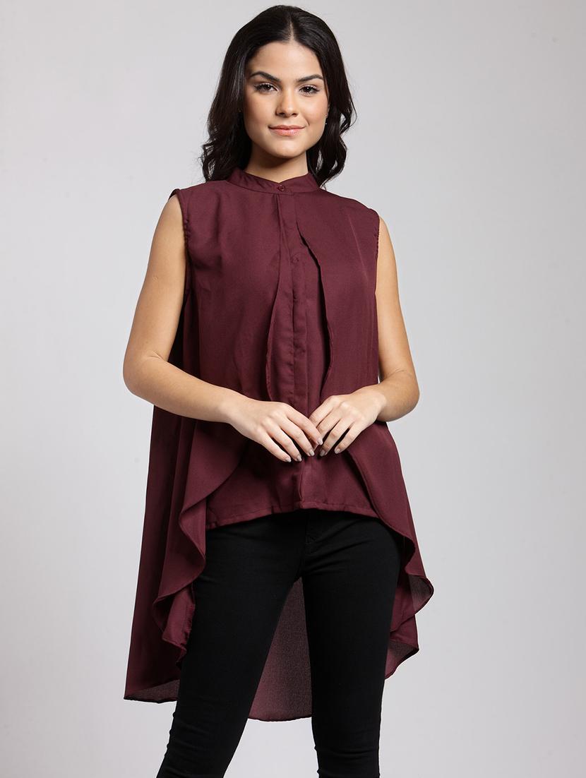 women solid sleeveless high-low shirt - 21712534 -  Zoom Image - 0